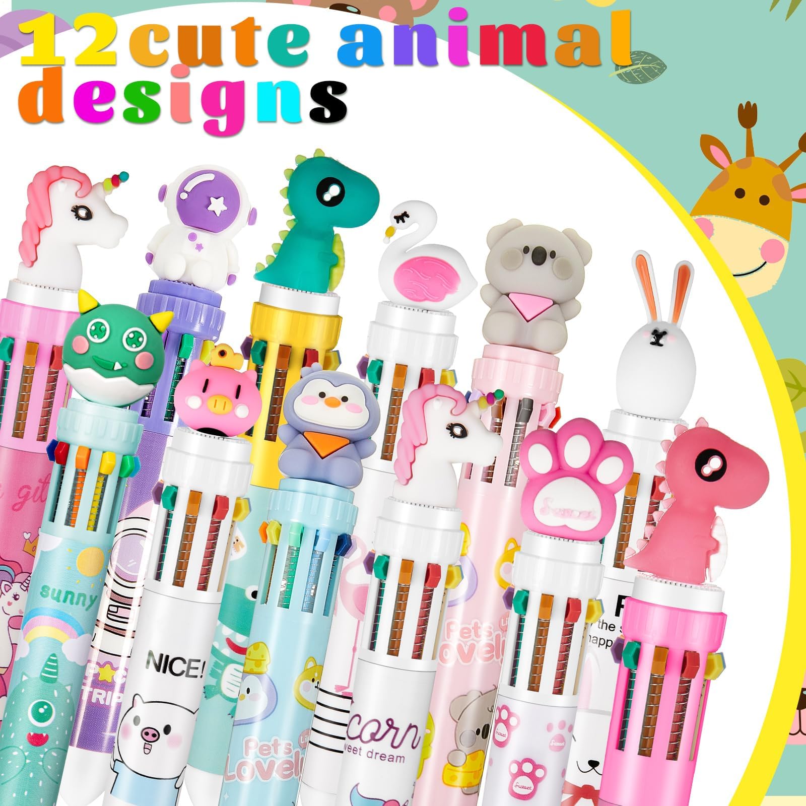 ALUNME 10PCS Retractable Ballpoint Pens 0.5 mm Animals Ballpoint Pens Back to School Gift for Students Animal Shaped Design Shuttle Pens for School Supplies for Kids (Red) - Image 4