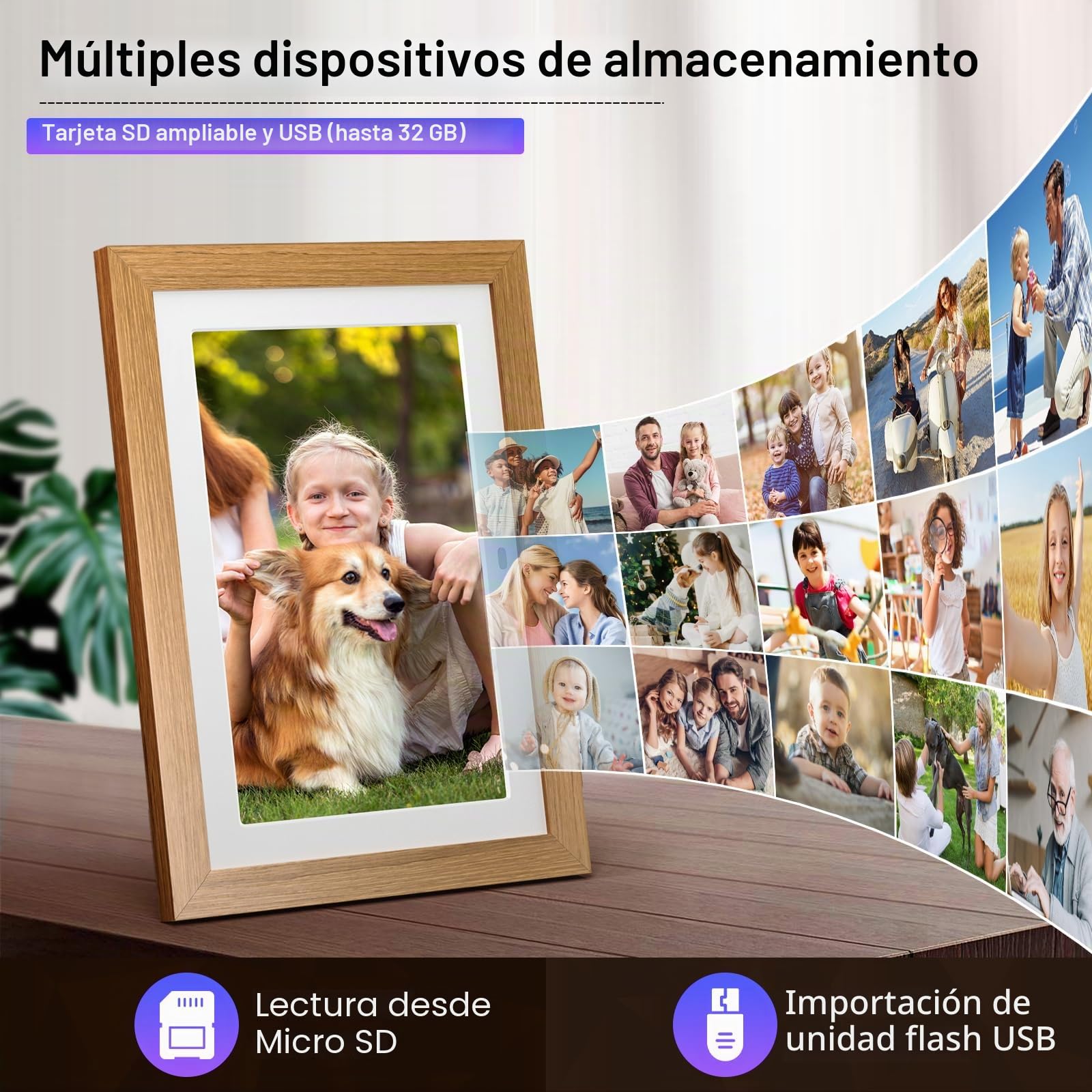 Marco Digital de 10 Pulgadas, sin WiFi, Marco de Fotos Digital con Mando a Distancia, Pantalla HD de Fotos y vídeo, Soporte Tarjeta SD de 32 GB, USB, autorrotación, Encendido/Apagado