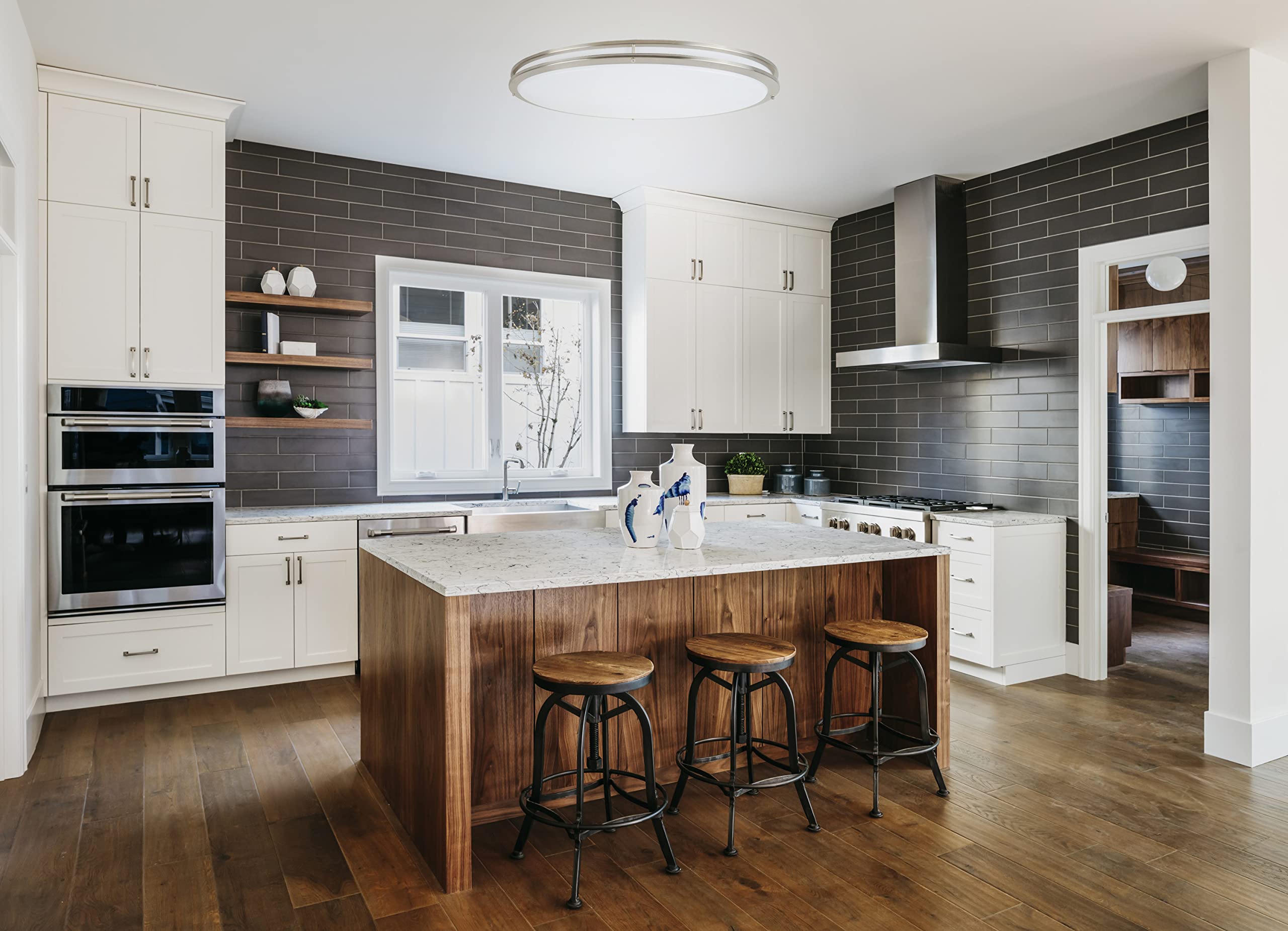 Design House 587261 Owens Integrated LED 32 Inch Indoor Oval Dimmable Ceiling Light with White Frosted Acrylic Lens for Bedroom Hallway Kitchen Entryway, Brushed Nickel