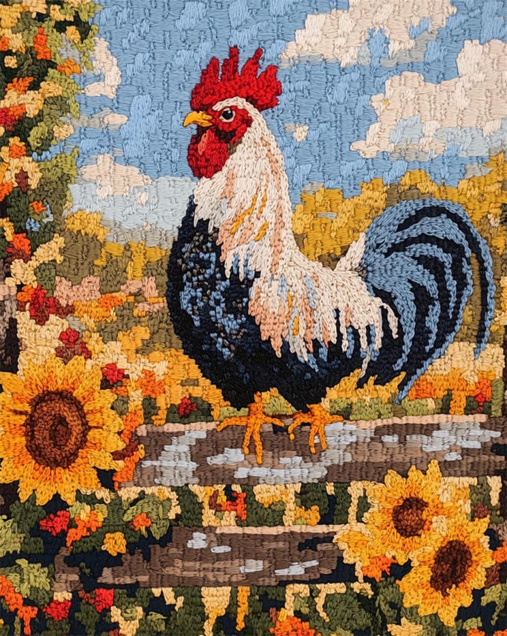 AMBATTERY Animal Latch Hook Rug Kit Rooster and Sunflower Rug Making Kit for Adults and Beginners，Carpet Latch Hook Kits Embroidery Needlework DIY Crafts 21x29in