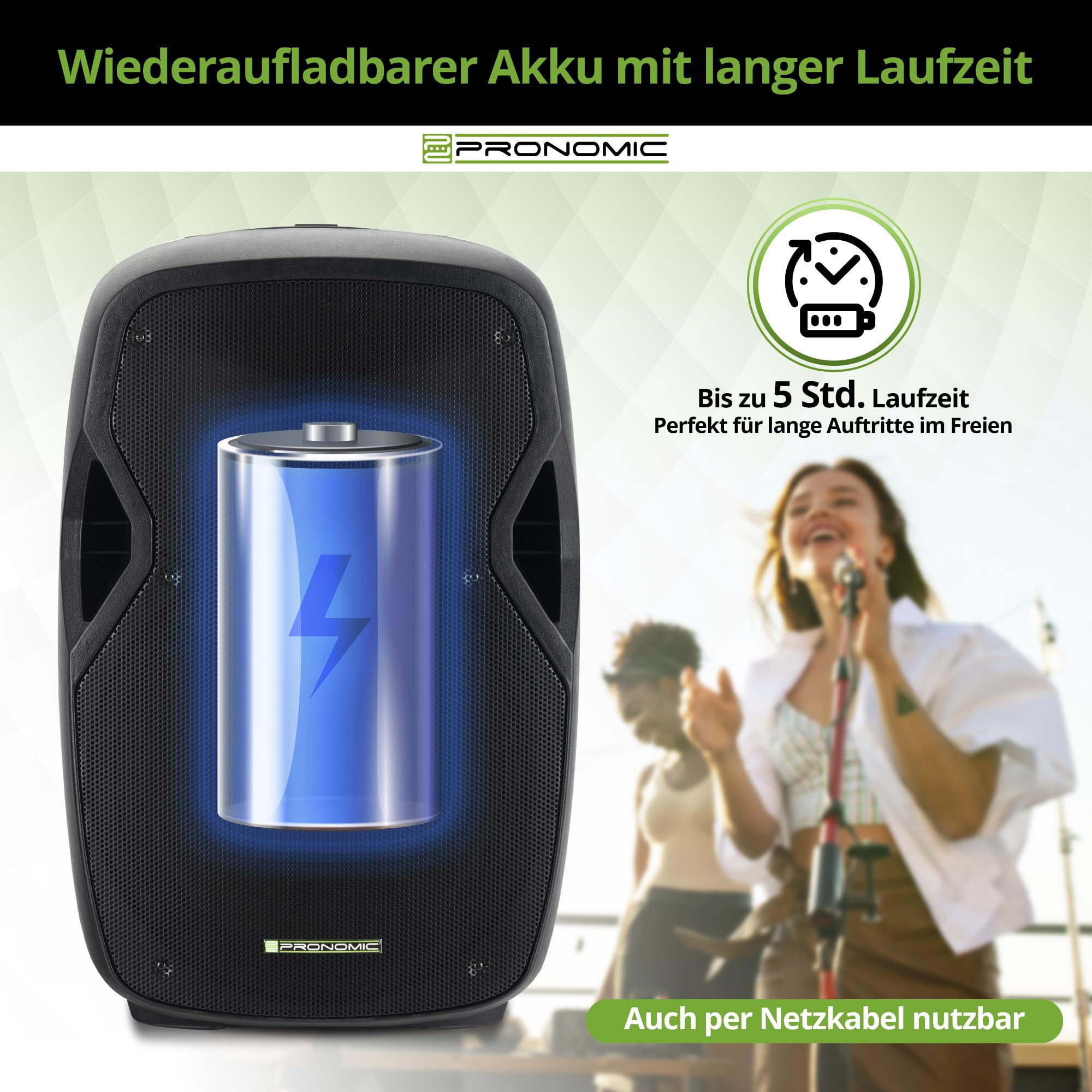 Pronomic Move 15" Partybox - Mobile PA-Anlage Bluetooth Lautsprecher TWS - Musikbox mit leistungsstarkem Akku - Leistung 30W (RMS) - Set inkl. Aktivbox, Funkmikrofon, Headset und Fernbedienung