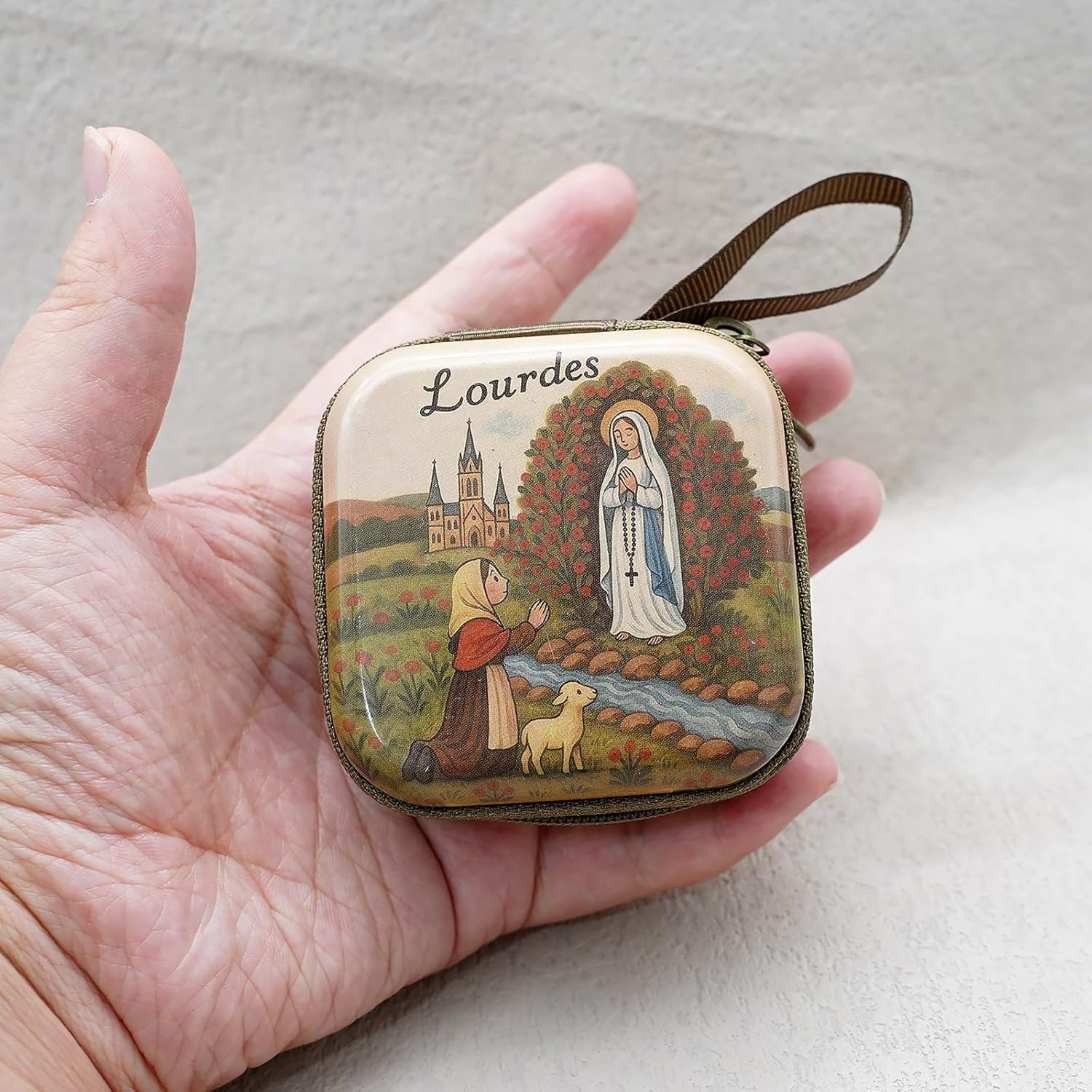 Double Faced Prayer Rosary Container Square Storage Bag Religious Jewelry Organizers for Travel Prayer Bead Container
