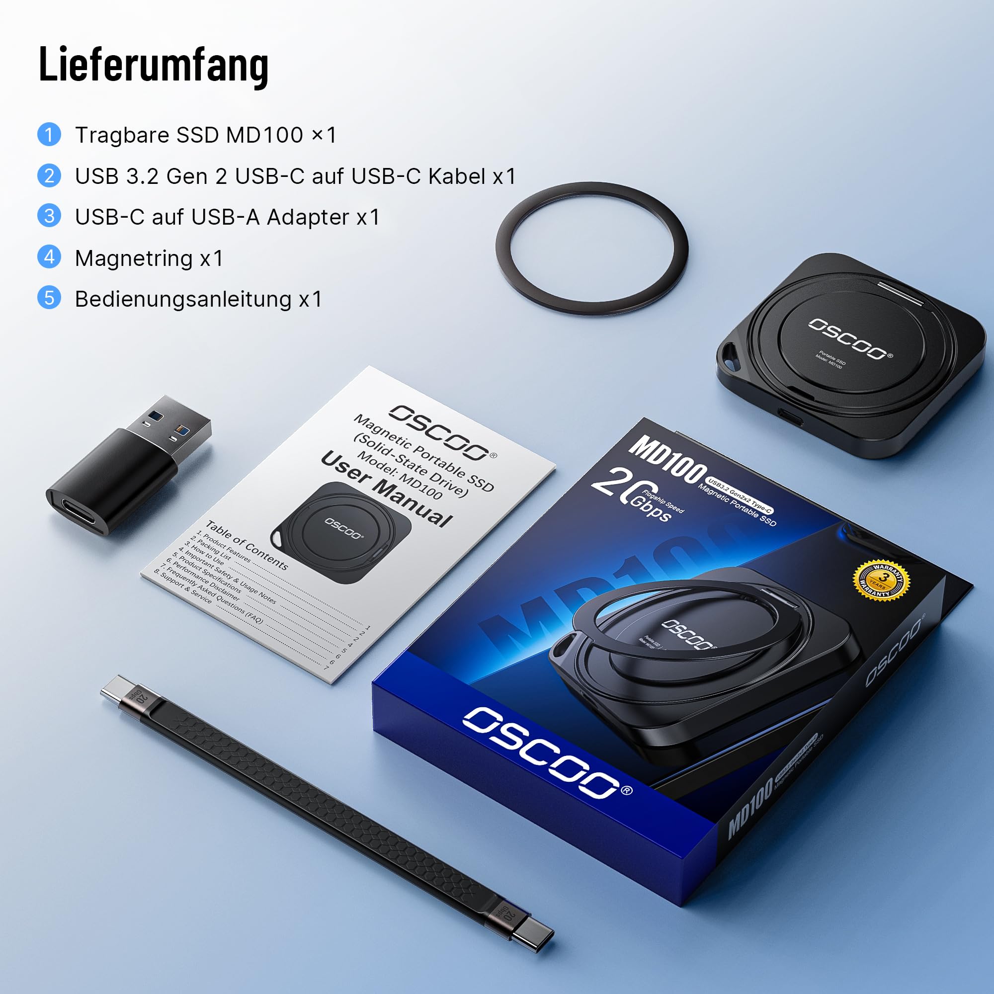 MagSafe Externe SSD 512GB, bis 2000 MB/s, ProRes 4K für iPhone 15/16 | USB3.2 Gen2x2 Schnittstelle, Aluminium-Gehäuse, AES-256 Verschlüsselung, treiberfrei nutzbar für Android, Laptop