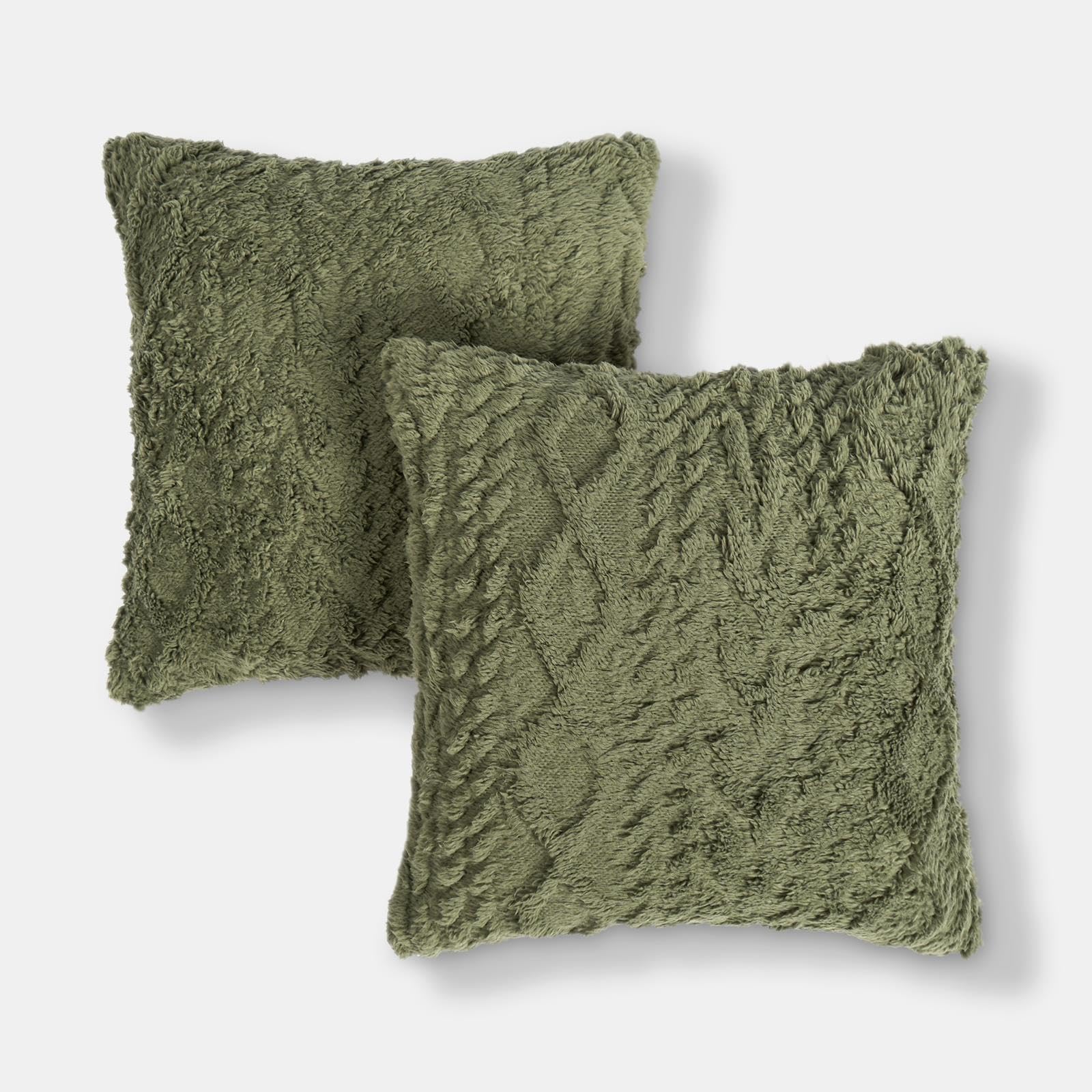 Ohs Forest Green Cushion Covers 45 X 45Cm, Soft Cosy Cable Knit Design Decorative Square Throw Pillow Covers With Invisible Zipper For Couch Bedroom Living Room 2 Pack, Woodland Green