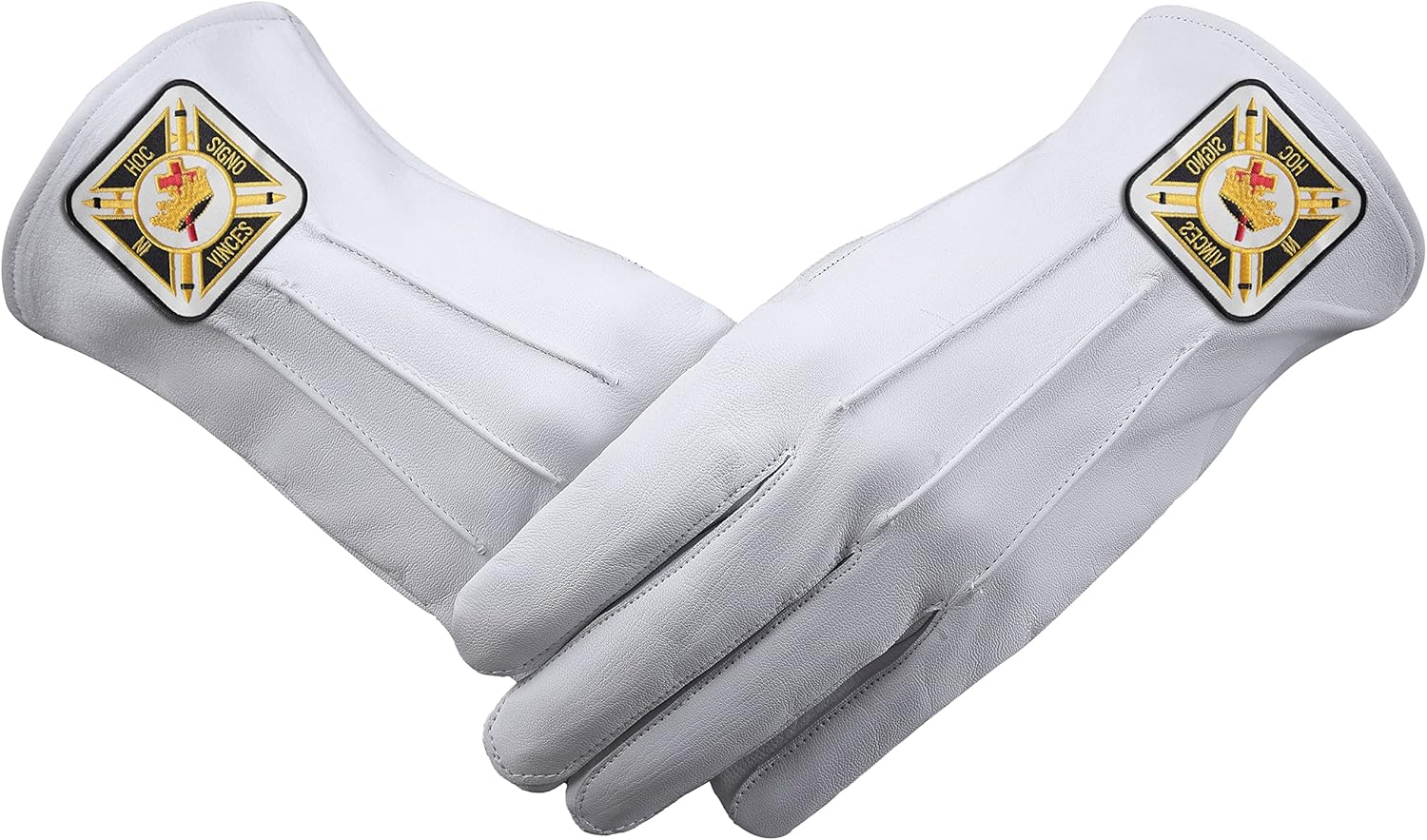 BRICKS MASONS Knights Templar Commandery Glove - White Leather With Square Patch