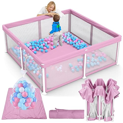 TOREVSIOR Corralito plegable para bebés con alfombra, corralito plegable de 50 x 50 pulgadas para bebés y niños pequeños, corral de juegos de