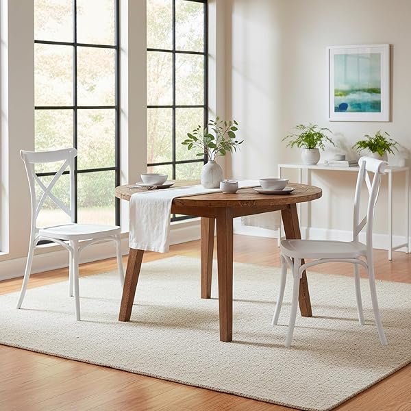Baroni Home Lot de 4 chaises en Plastique Blanc Empilables pour Cousine, Salon, Salle à Manger, Extérieur, sans Montage, Faciles à Nettoyer et avec Patins Antidérapants, 44x44x82 cm, Dossier Tressé - 2