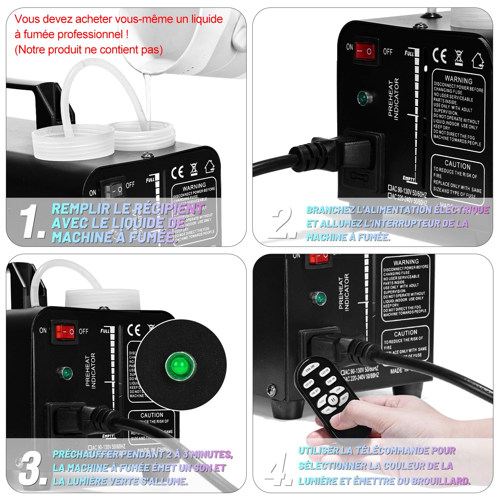 TAKRINK Machine à Fumée Télécommande 900W Machine à Brouillard Portable avec 8 LED Lumières Contrôlables en Couleur pour Halloween Noël Mariages Étapes Fêtes DJ et Spectacles