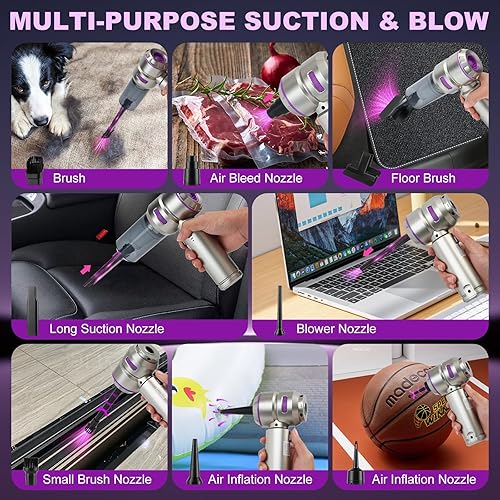 Miniatura 6 de Aspiradora portátil inalámbrica para automóvil, 18000 PA de alta potencia con motor sin escobillas, plumero de aire 4 en 1, soplador, bomba y mini