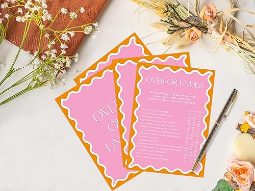 Miniatura 3 de Borde ondulado rosa sobre o debajo del juego para 30 invitados con tarjetas de juego, juego de despedida de soltera con borde ondulado, decoraciones