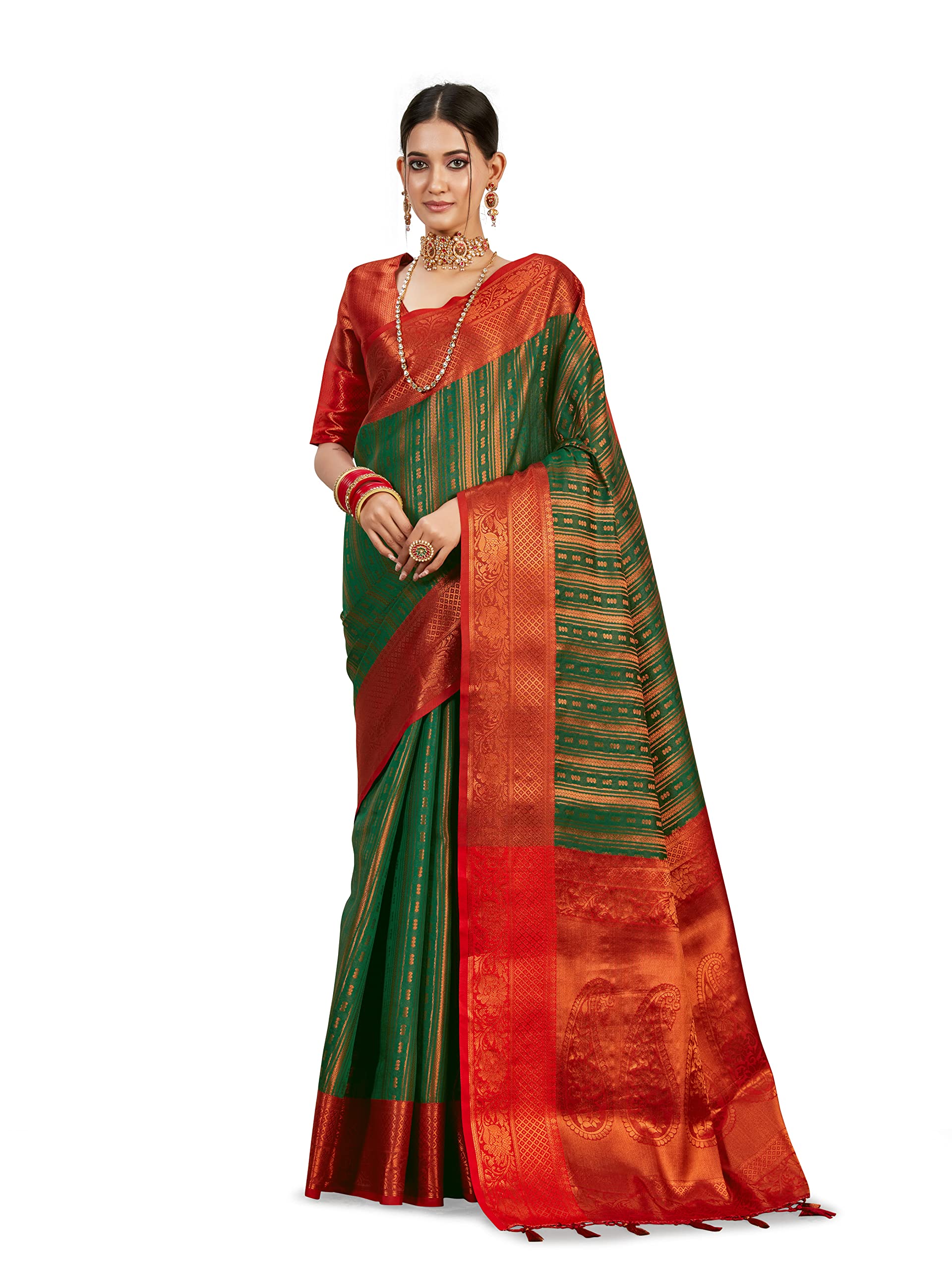 MIMOSAWomen's Woven Design Kanjivaram Style Art Silk Saree With Blouse Piece : SA0000914