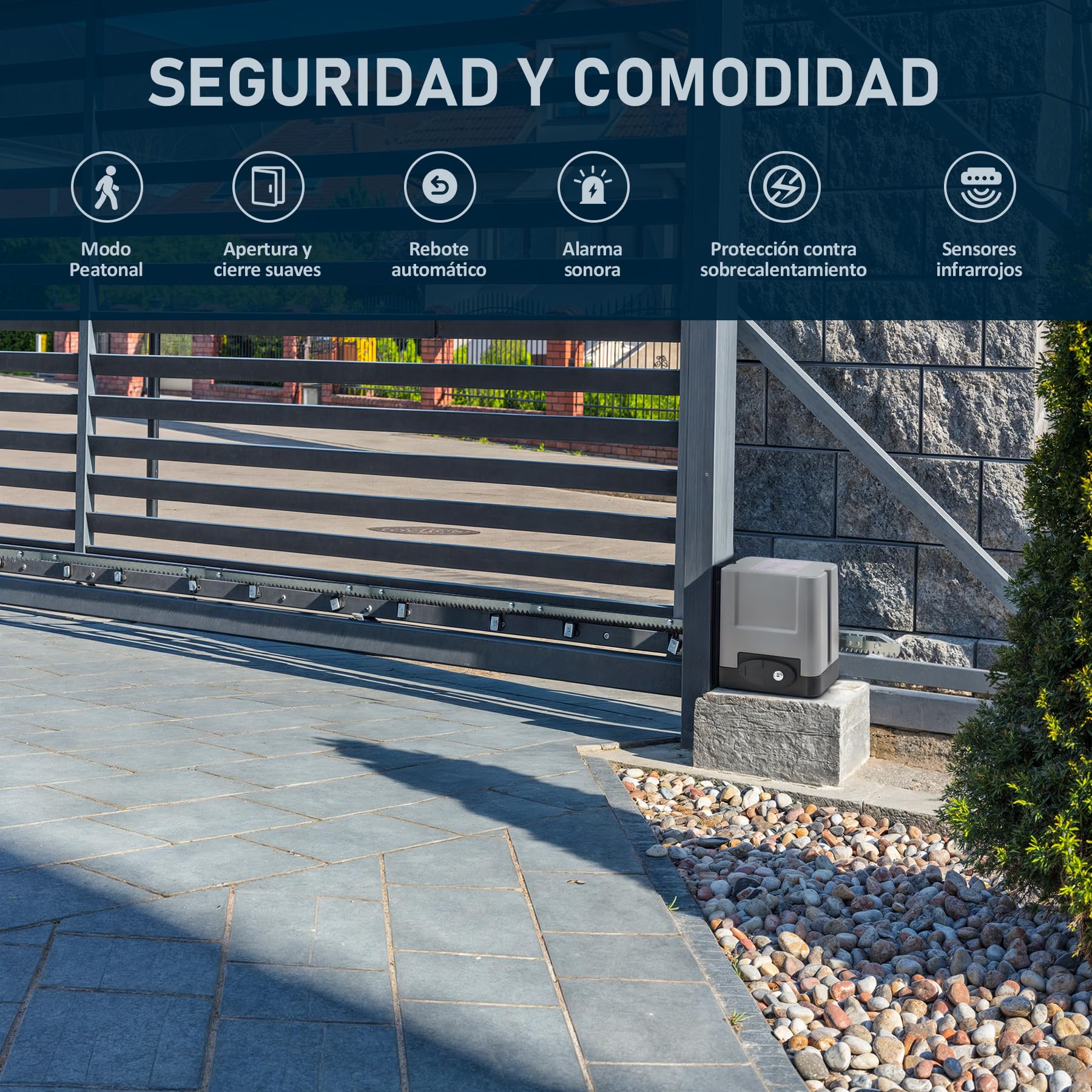 CO-Z 200W Motor para Puerta Corredera Capacidad 600KG Abridor de Puerta Corredera con Cremallera de Acero y Control Remoto