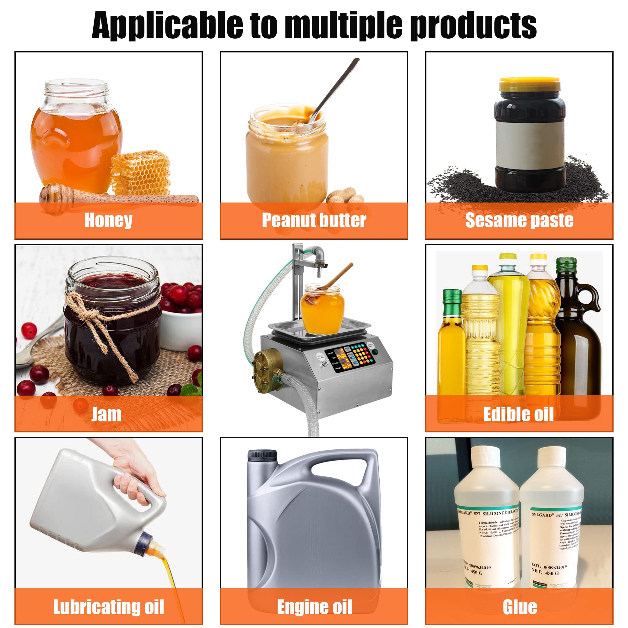 Riempitrice automatica, 20 ml-10000 ml, riempitrice automatica in acciaio inox con controllo intelligente e display digitale, adatta per bottiglie di altezza 0-40 cm.