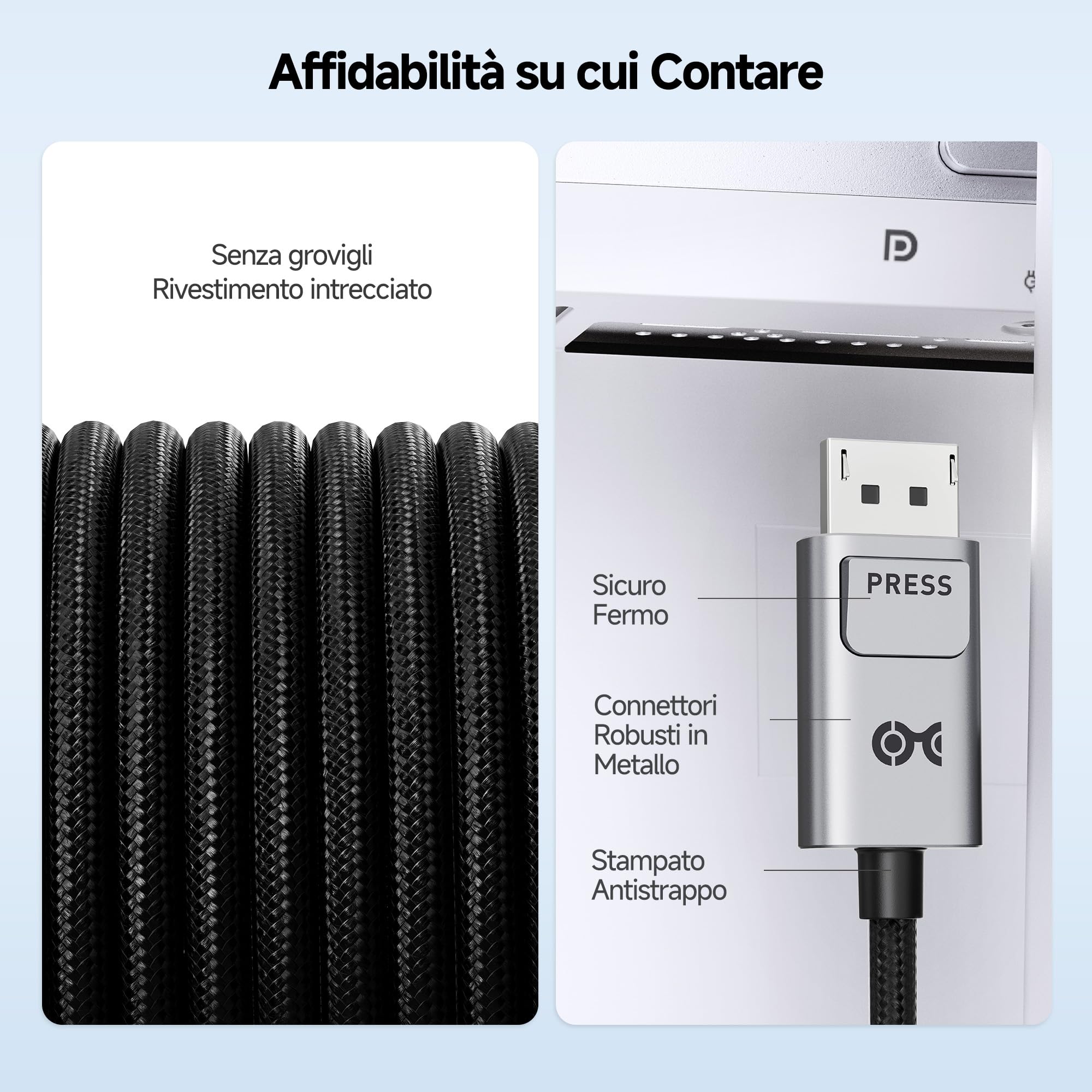 Cable Matters cavo USB-C DisplayPort 2.1 bidirezionale 1,8 m, DP40 (UHBR10) 40Gbps, 8K@120Hz 4K@480Hz, DP Alt Mode, senza Power Delivery