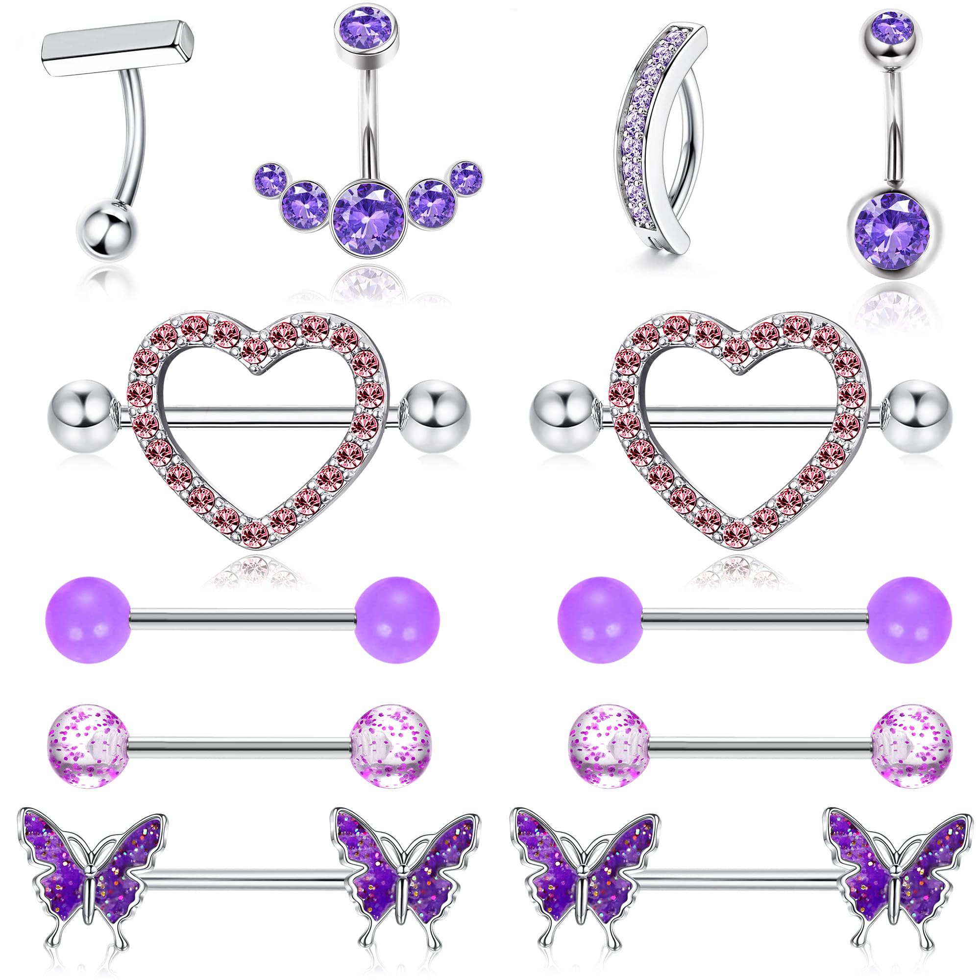 Diamday14G Anillos para Ombligo de Acero Quirúrgico con Circonitas Transparentes Anillo para el Ombligo Sexy Piercing de Pezón para Mujeres
