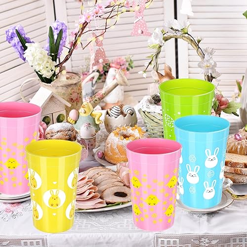 Miniatura 5 de Meanplan 60 vasos de plástico reutilizables de Pascua, vaso de fiesta de conejo, 12 onzas, tazas de café, café, decoración de Pascua, suministros de