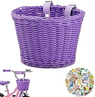 Vista 10 de Cesta delantera para bicicleta de niños, tejida a mano multicolor, para niños y niñas