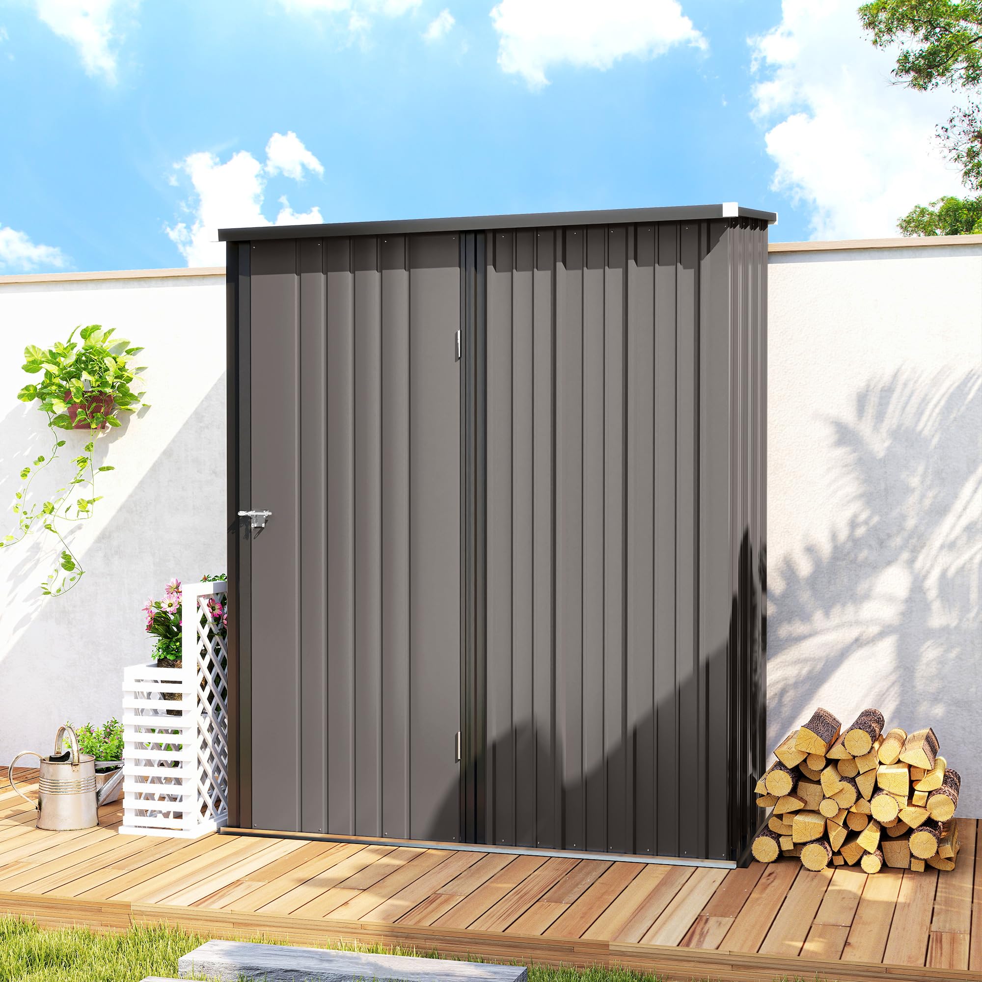 Outsunny Metall Gerätehaus 1,34m² 161,5 x 94,5 x 196cm Geräteschuppen mit Pultdach abschließbarer Tür wetterfest Garten Schuppen Hellgrau