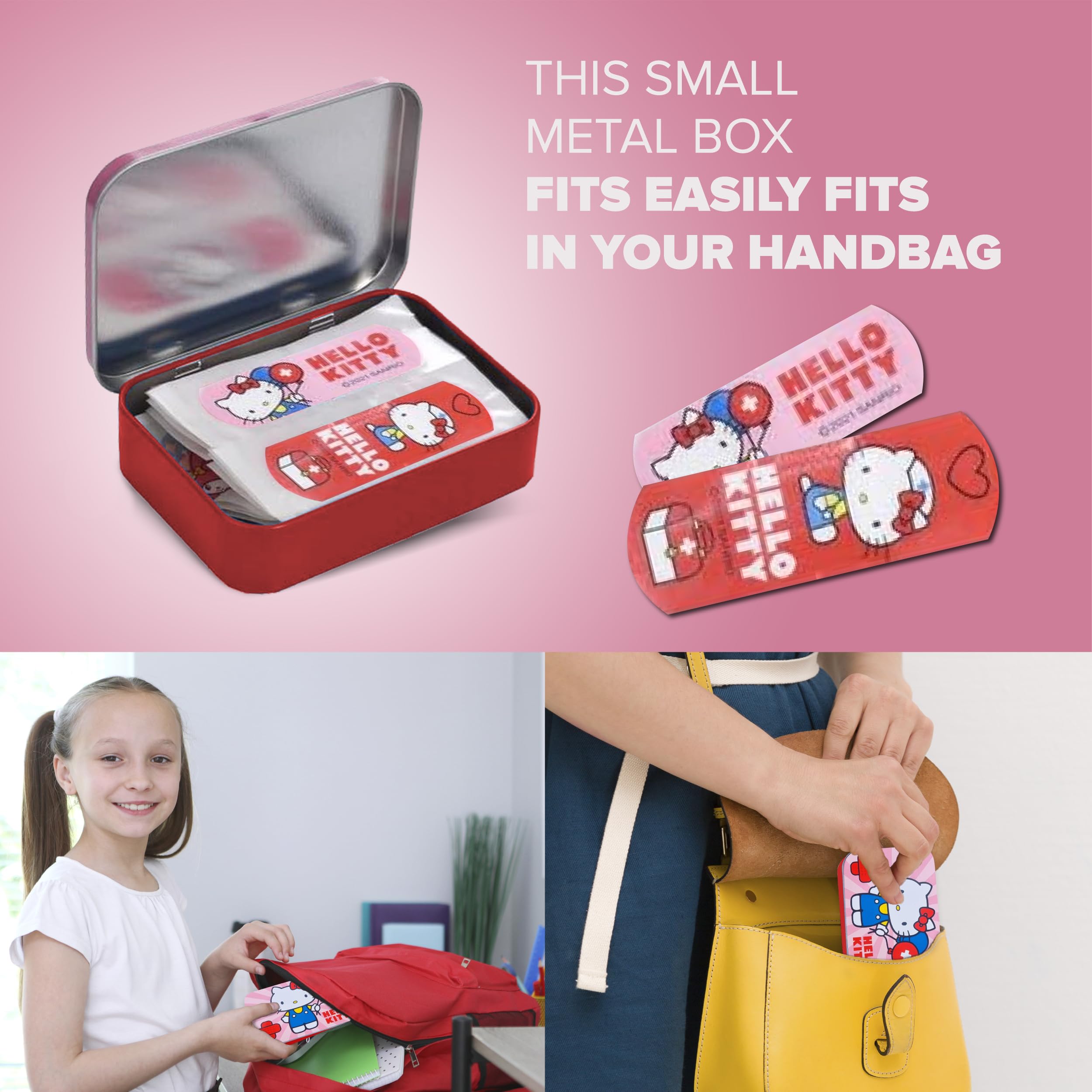 Hello Kitty różowe plastry dla dzieci, licencjonowany produkt, 12 sztuk, metalowe pudełko, 24 plastry, piękne wzornictwo, pudełko do przechowywania dla dzieci, nadają się do plecaka, torebki