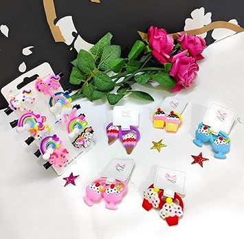 KIDOS JOY Funky Hair Accessories Combo for Little one Kids Girls/ Birthday Party Favor Fancy Hair Clips Combo ( Pack of 5pair Band+ Alligator Clip) (Icecream Softy)