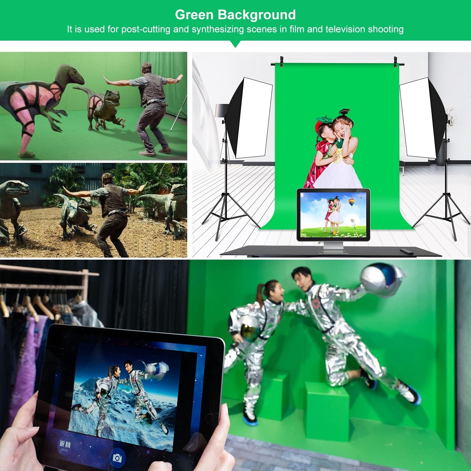 PULUZ Greenscreen - Sfondo fotografico con supporto, 2 x 2 m, 6,5 x 6,1,5 m, a forma di T, kit portatile per fotografia, con borsa da trasporto per giochi, studio fotografico, registrazione video