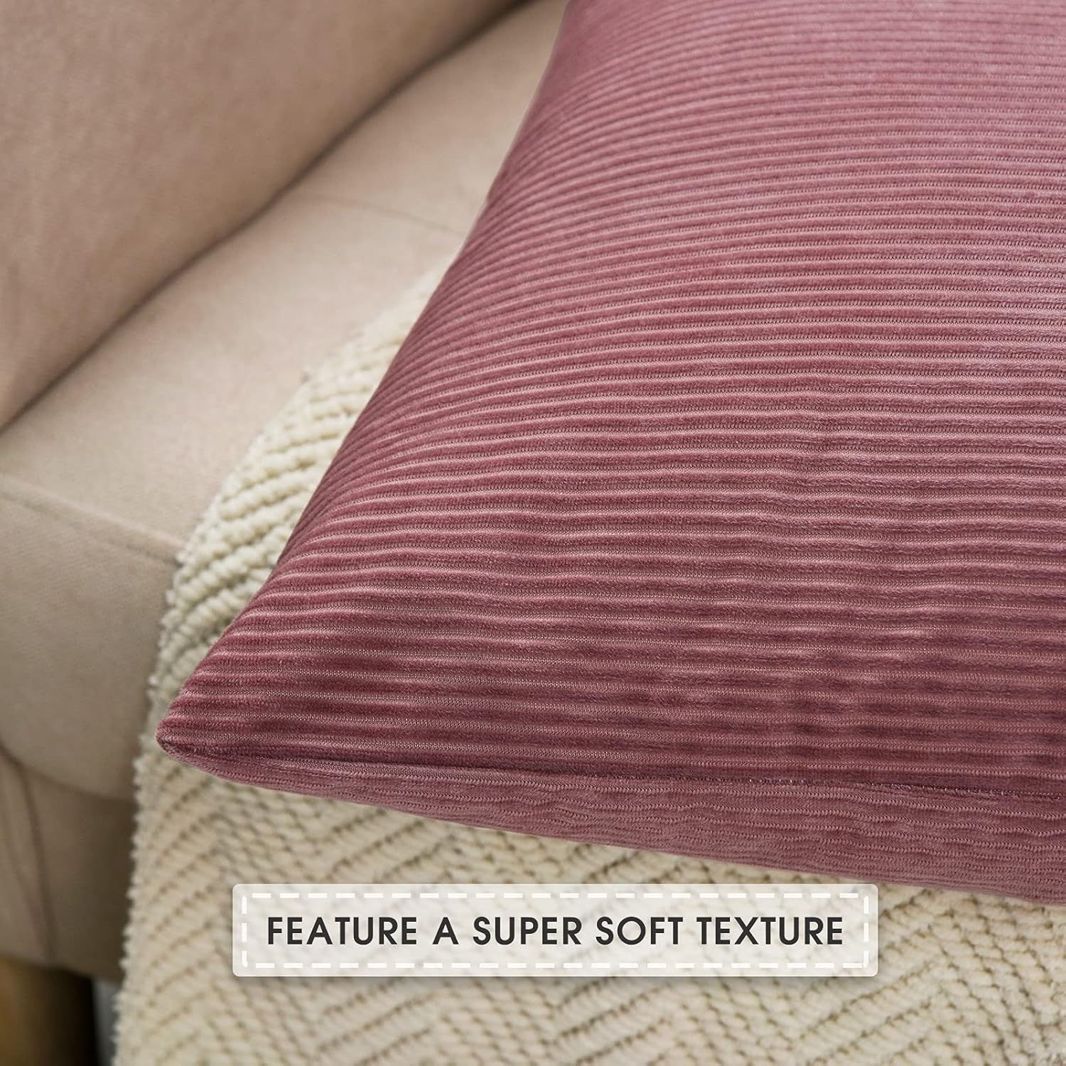 David's Home Corduroy Pillow Covers 18x18 Inches Set of 2-Decorative Cushion Covers for Couch Sofa Living Room-Stripe Throw Pillow Covers-Cameo Brown : Home & Kitchen