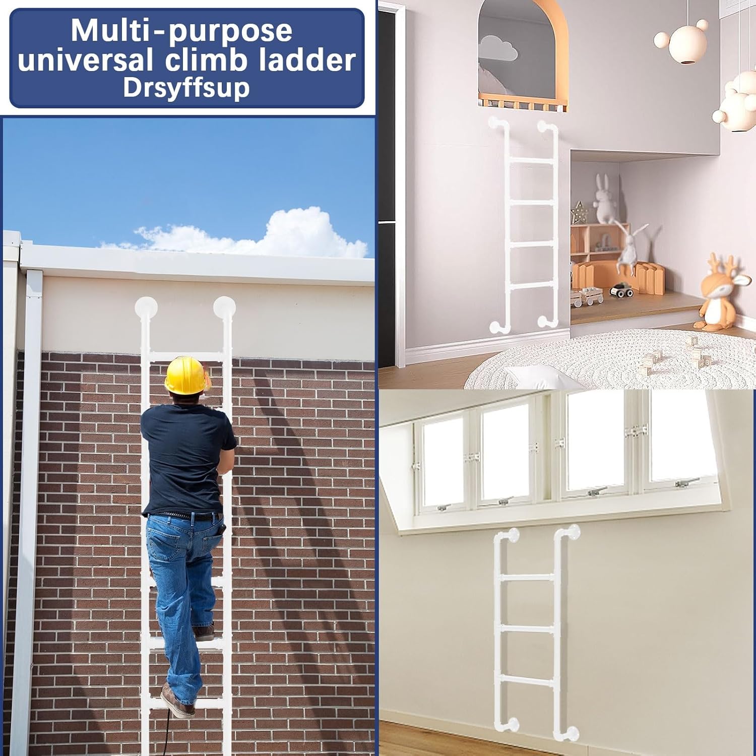 Wall Mounted Metal Step Ladder Basement Window Well Egress Ladder Emergency Fire Escape Climbing Ladder，Multi-Purpose Attic Straight Ladders Bunk Bed Ladder for RV Dorm(105cm/41in)