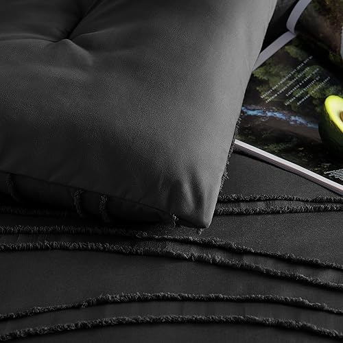 Miniatura 7 de Gemarwel Juego de edredón negro tamaño individual, edredón blanco suave de 2 piezas, juego de ropa de cama y colecciones ligero bohemio copetudo