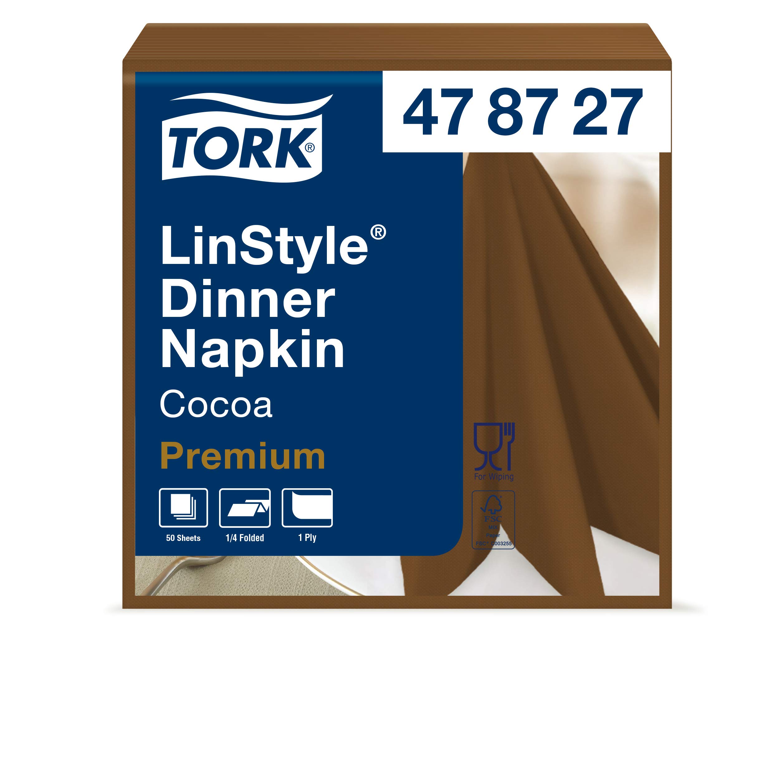 Tork 478727 Linstyle Servilleta para cena de color chocolate / 1 capa / 12 paquetes x 50 unidades (600 servilletas) / 39 cm x 39 cm/Premium