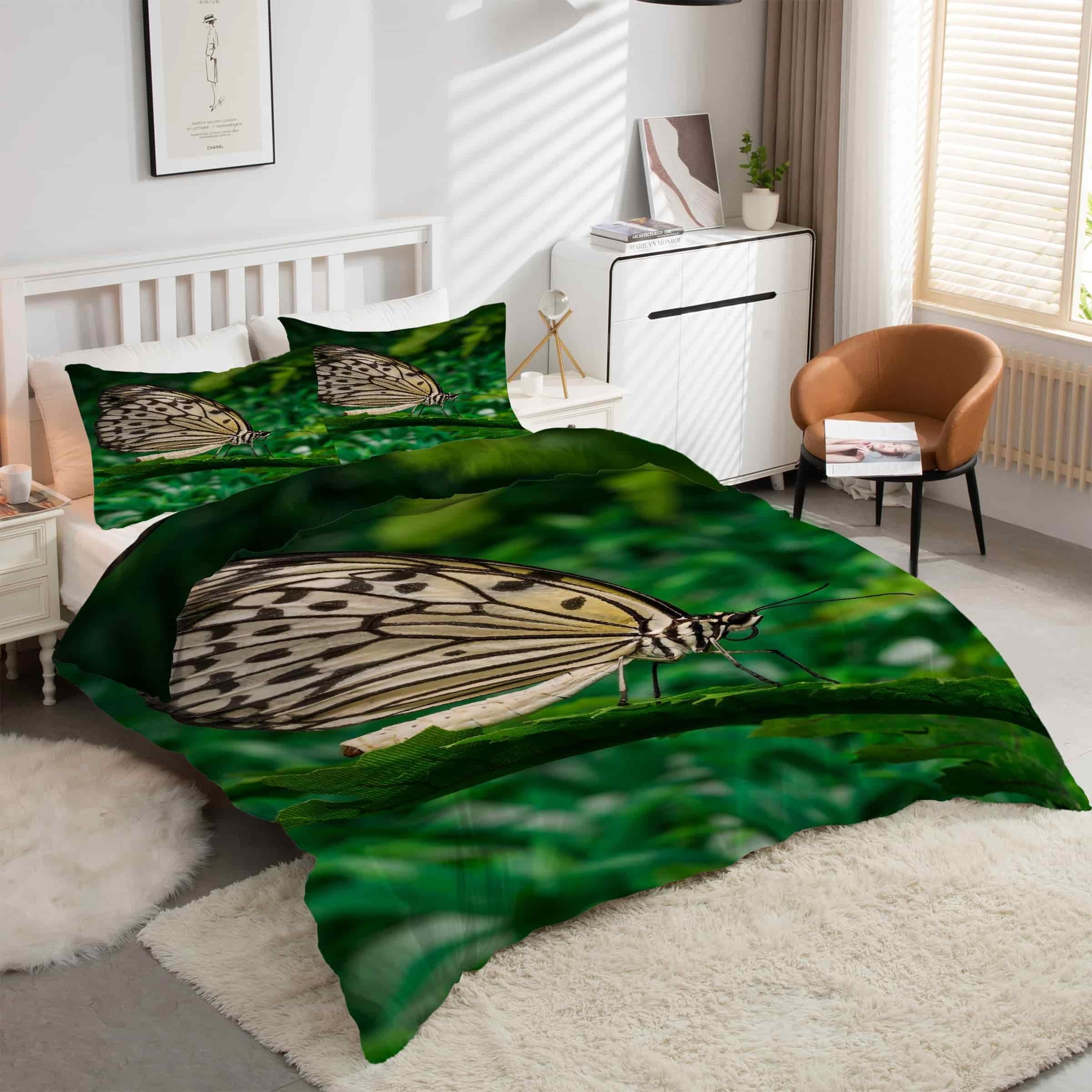 Parure de lit 90x190 papillon en microfibre douce avec housse et taies