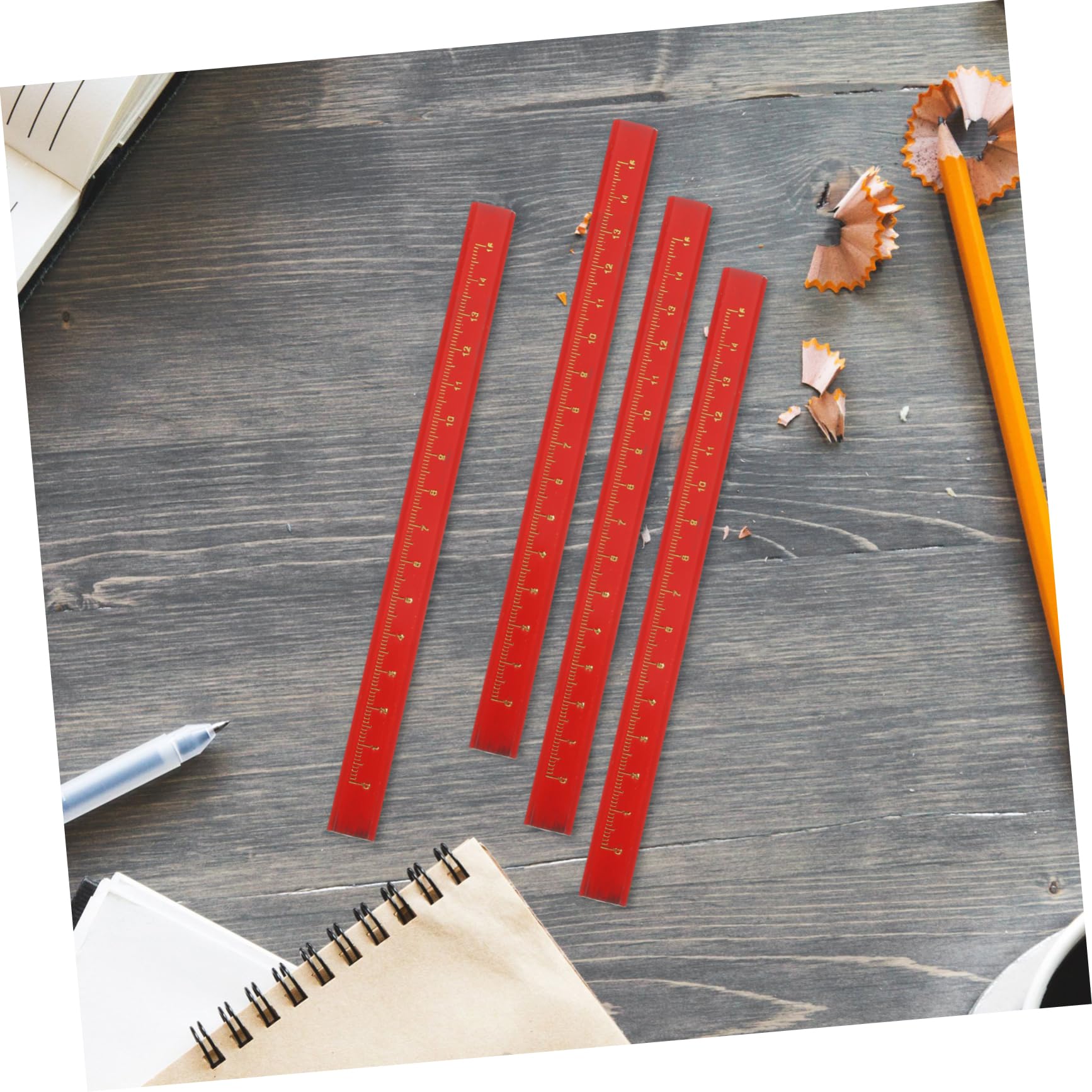 Crayon Octogonal avec Échelle, Lot de 50, Bois et Plomb Rouge