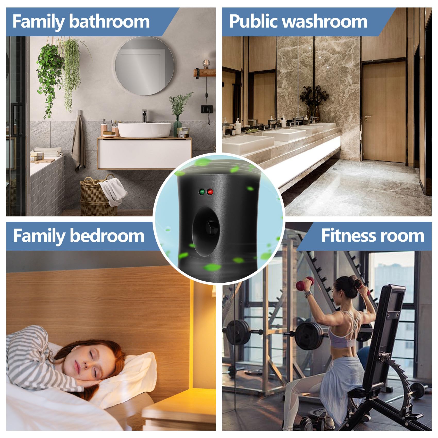 Dispensador automático de fragancia, dispensador automático de aroma, de pie o montado en la pared para el hogar, interior, baños, oficinas, hoteles y lugares comerciales (4 unidades) (negro)