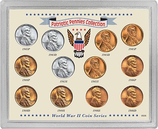 American Coin Treasures Patriotic Pennies Collection, Genuine Steel Penny, Shell Casing Cents, WWII Coins, Certificate of Authenticity, Sonically Sealed Acrylic