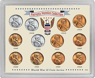 American Coin Treasures Patriotic Pennies Collection, Genuine Steel Penny, Shell Casing Cents, WWII Coins, Certificate of Authenticity, Sonically Sealed Acrylic