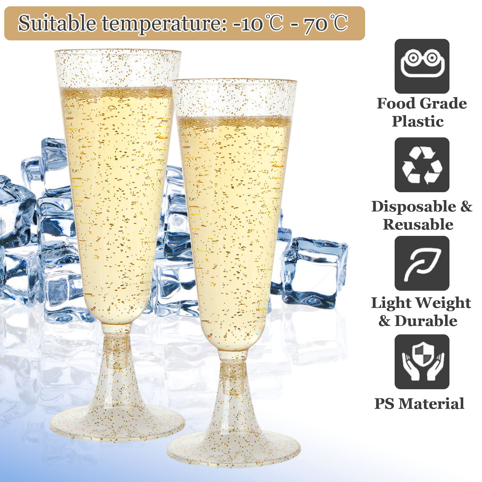 45 Bicchieri da Champagne da 160ml Flute da Champagne in Plastica Trasparenti Bicchieri Riutilizzabili da Vino Champagne Aperitivo Spumante per Feste di Anniversario, Compleanni, Matrimoni, Natale