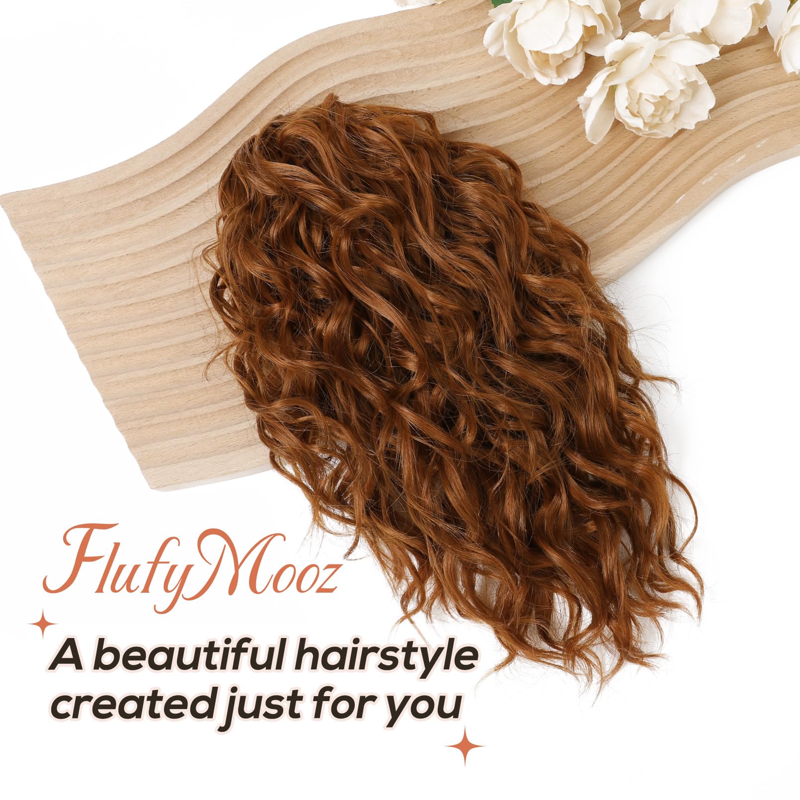 Flufymooz 12" Short Claw Ponytail Extension Wavy Curly Jaw Clip in Pony tails Hair Extension Natural Synthetic Hairpiece for Women (Copper Red) - Image 2