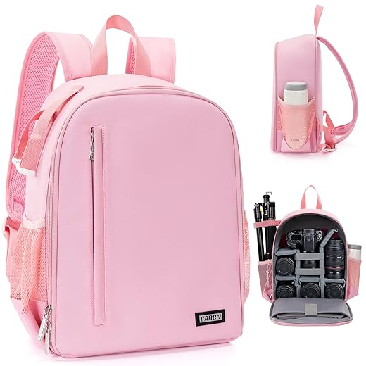CADeN Camera Backpack Bag Professional for DSLR/SLR Mirrorless Camera Waterproof, Camera Case Compatible for Sony Canon Nikon Camera and Lens Tripod Accessories (Small, Pink)