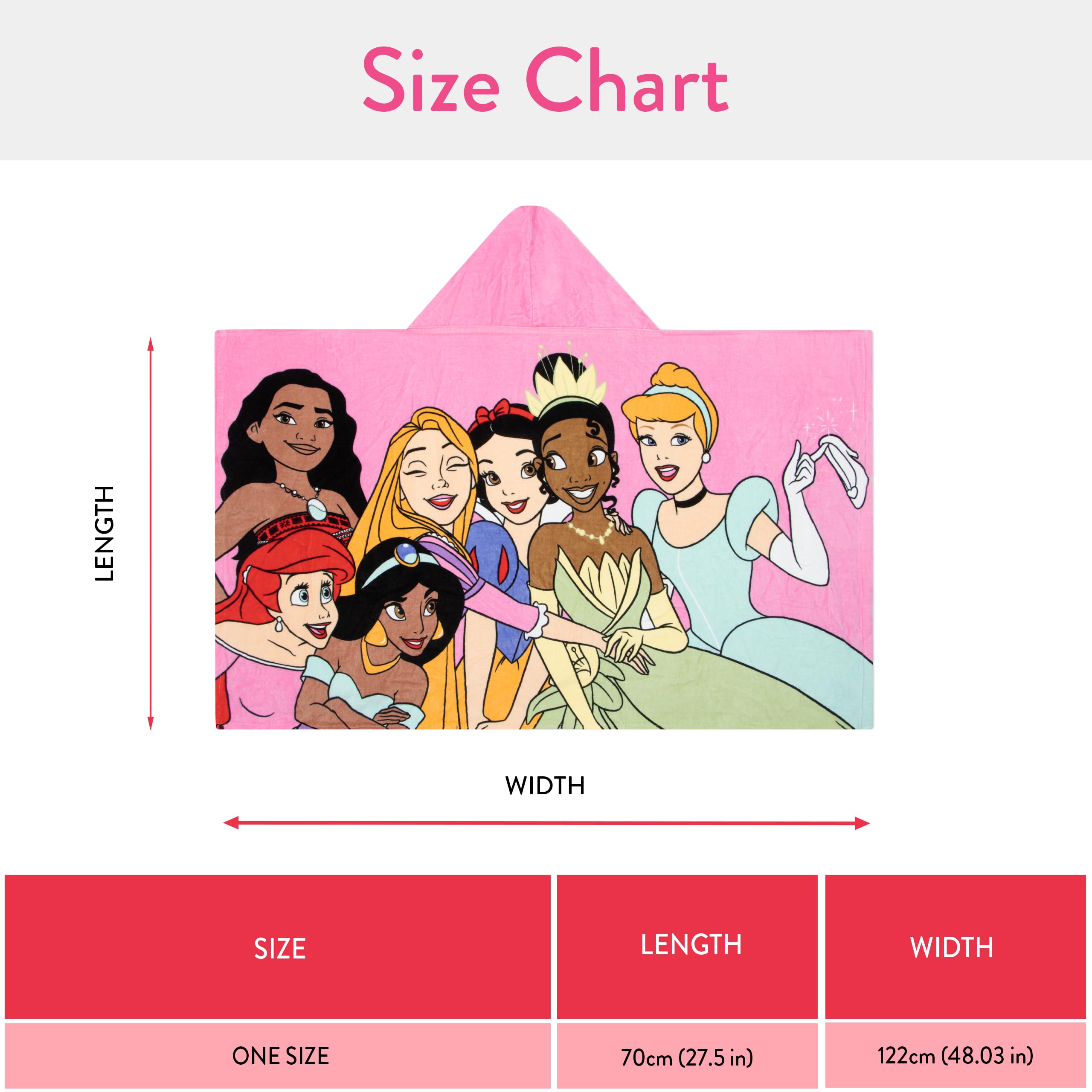 Disney Princess Accappatoio Bambina, Telo Mare Cotone Per Bambina, Asciugamano Mare Piscina O Bagno, Rosa, One Size