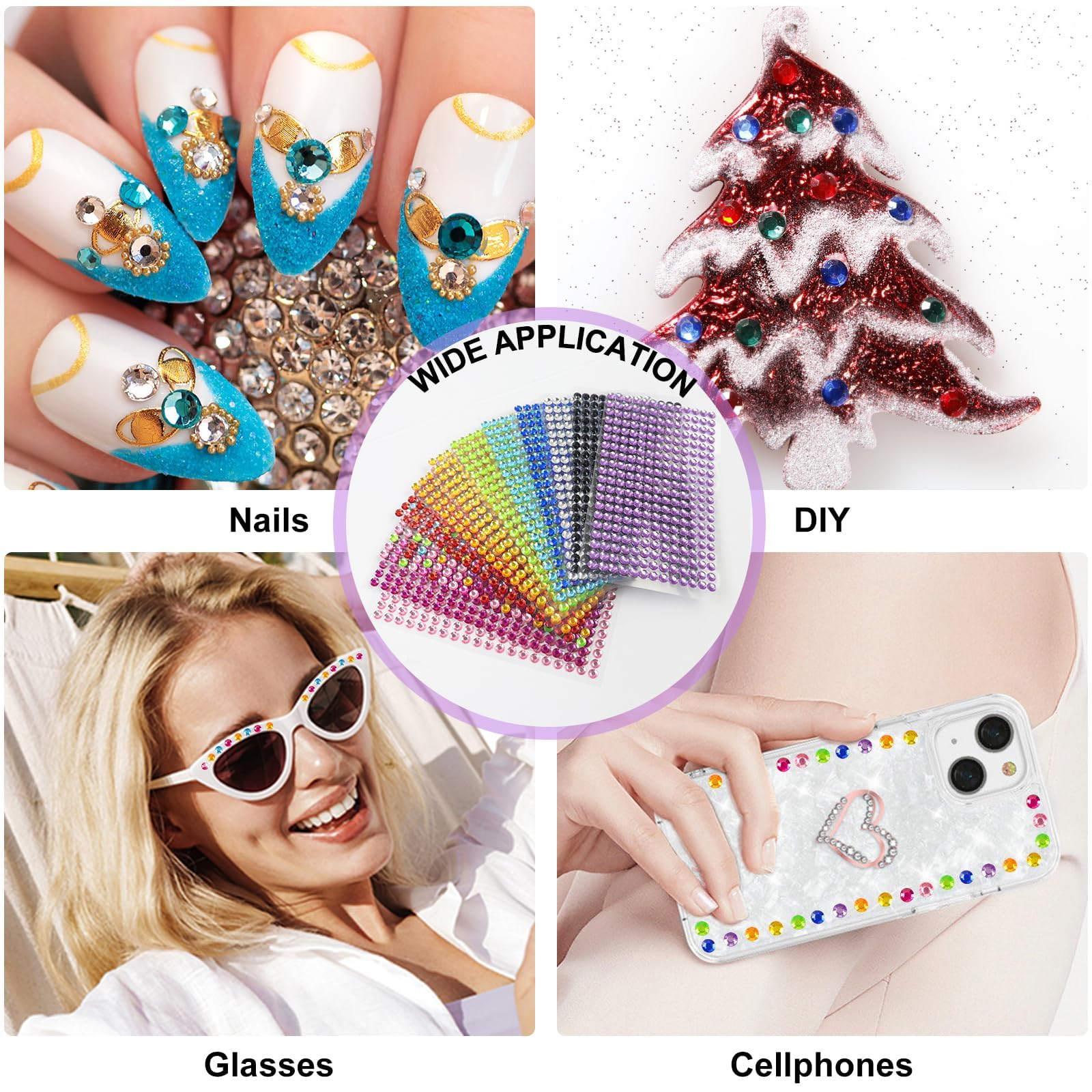 Sularpek 3120 Particles Strass Visage, 12 Feuilles Strass Autocollant, Nail Art, Artisanat Décoration, Maquillage Festival