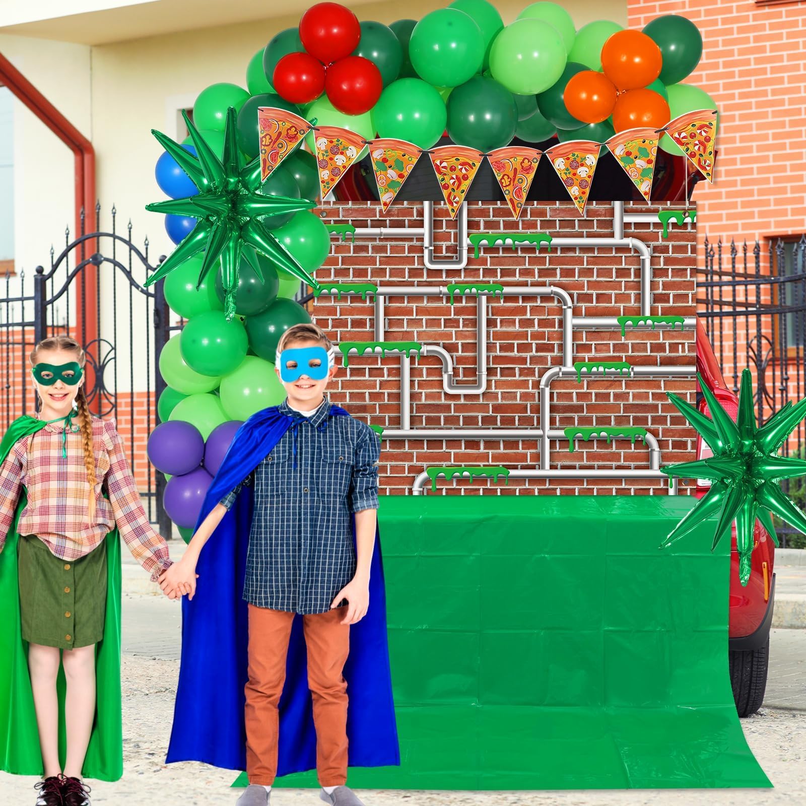 Kit di decorazioni per auto a tema tartaruga per baule di Halloween, garage, interni ed esterni, super decorazioni per SUV, fan dei film dei cartoni animati, eroi, feste, prato, porta ad arco esterno