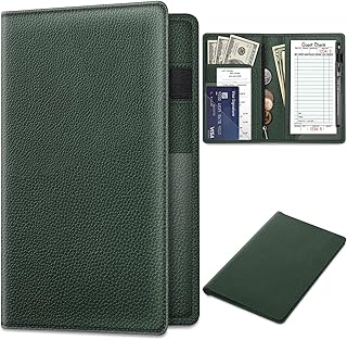Server Book Organizer with Zipper Pocket, Fintie PU Leather Restaurant Guest Check Presenters Card Holder for Waitress, Waiter, Bartender