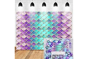 Mermaid Wall Backdrops Mermaid Birthday Party Decorations, 7' x 5' Shimmering Teal,...