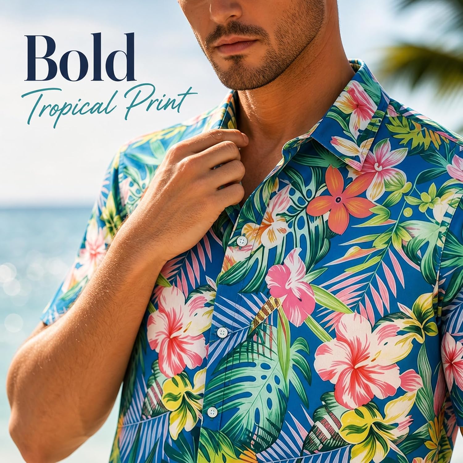 SNZ Men's Short Sleeve Hawaiian Shirt - Lightweight Casual Button Down Aloha Shirts, Summer Camp Collar Tropical Beach Attire