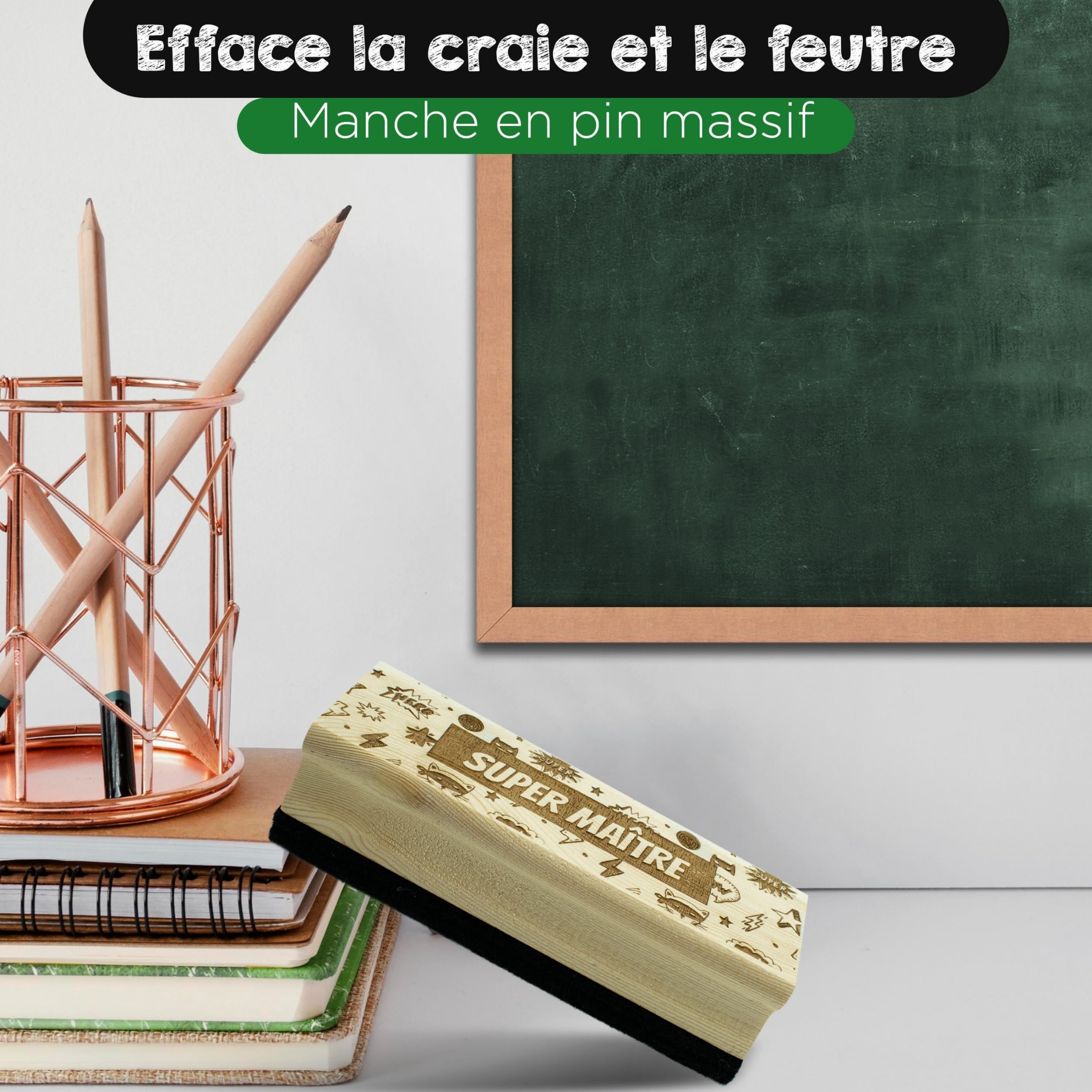 ERNESTINE - Brosse en bois pour tableau maître - cadeau maitre et maitresse - cadeaux professeur instituteur - personnalisable maître école - cadeau école et enfants - cadeaux remerciement scolaire