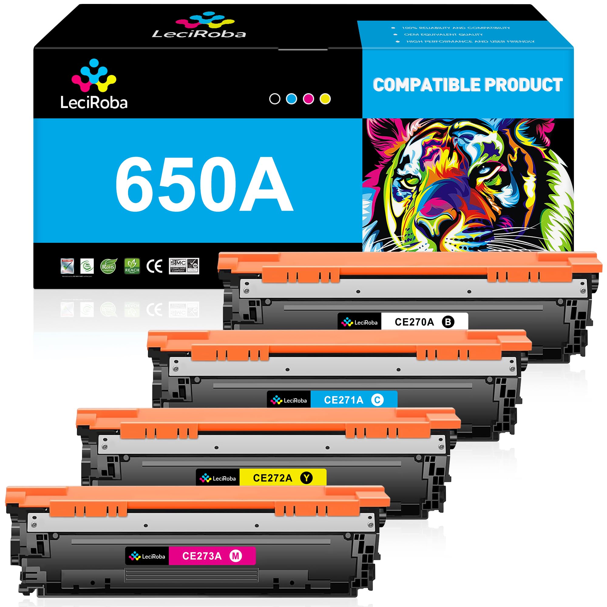 LeciRoba 650A CE270A CE271A CE272A CE273A Toner Cartridge Replacement for HP LaserJet Enterprise CP5525 CP5525 CP5525dn CP5525n CP5525xh M750 M750dn