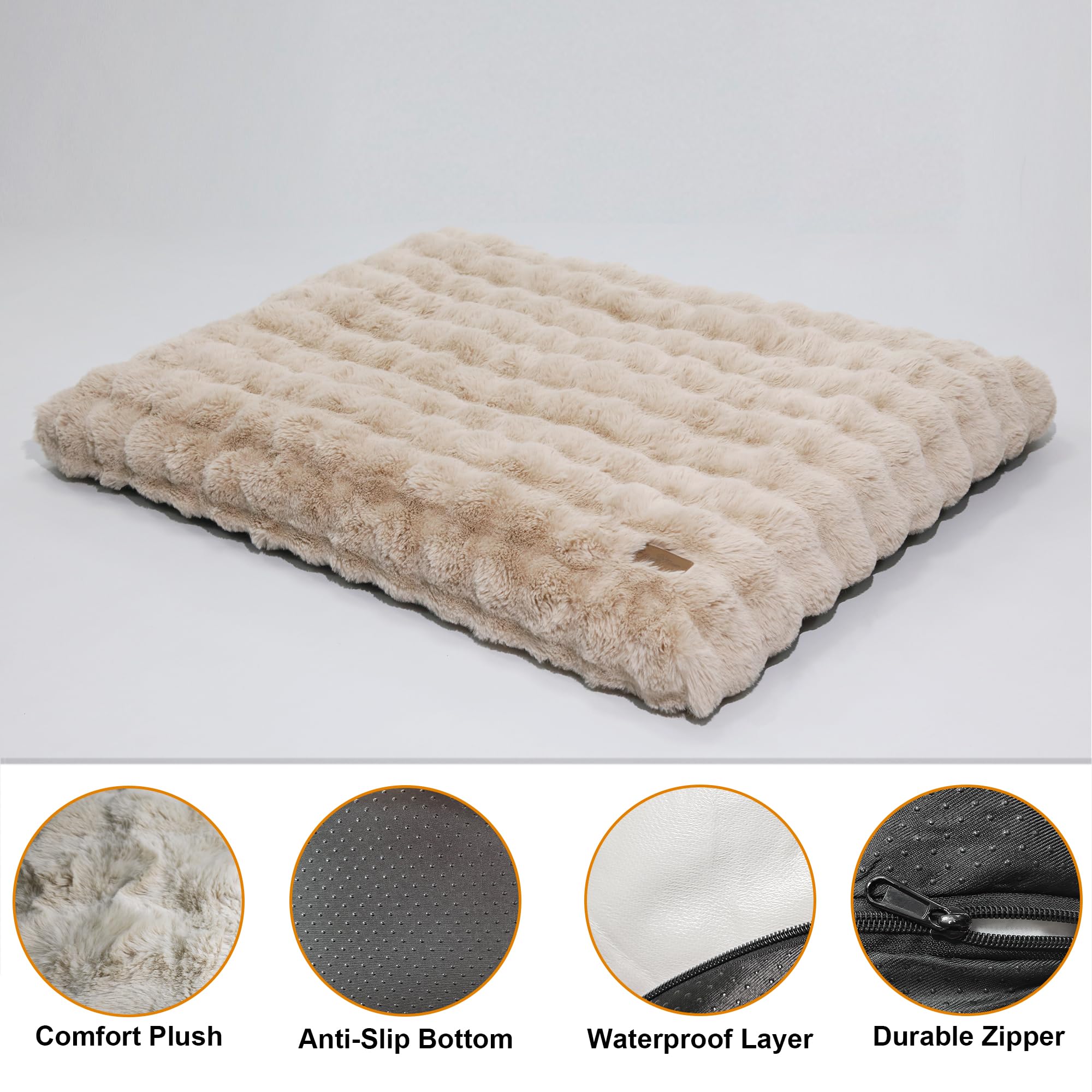 BingoPaw Cama para Perros Medianos 76x51x10cm, Cama Perro Lavable Colchón para Perro Impermeable Funda Peluda Removible y Base Antideslizante para Perros Medianos, Beige