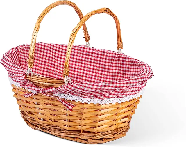 Small Lightweight Wicker Easter Gift Basket with Red Gingham Liner