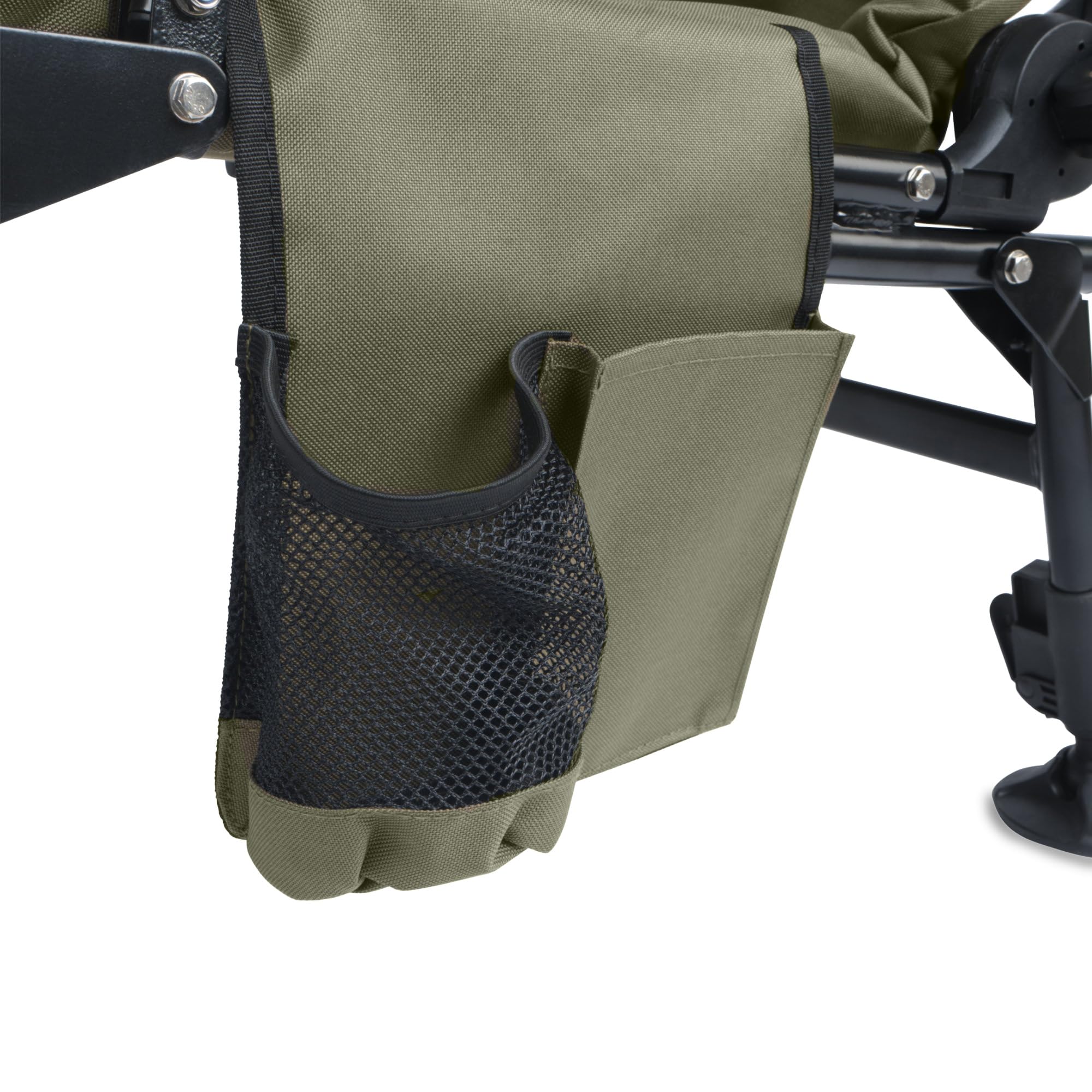 CampFeuer Angelstuhl Moosgrün/Schwarz | Höhenverstellbarer Campingstuhl | Faltbarer Karpfenstuhl | Outdoor Travelchair für Camping, Zelten, Angeln | Fischerstuhl klappbar, Carp Chair, Angelliege