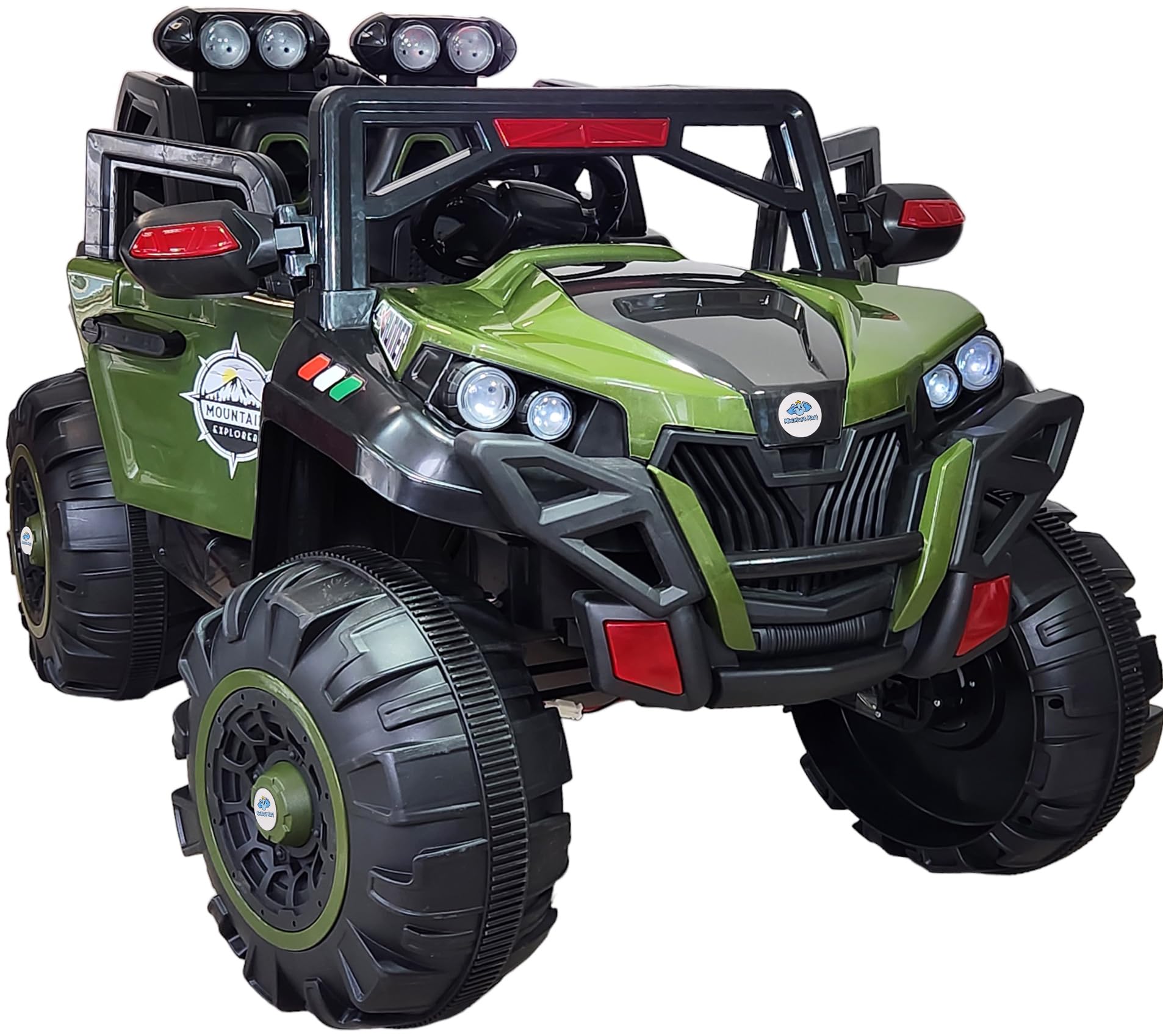 Miniature Mart Big Size Monster Truck Battery Operated Electric Ride On 4x4 Jeep for Kids Driving 1-8 Years | Remote Control | Bluetooth | USB | Swing | Birthday Gifts (Green)