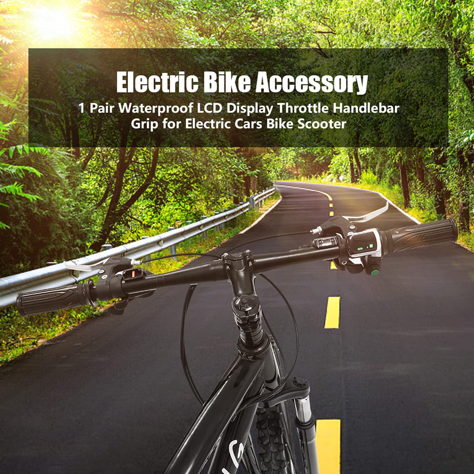 1 Pair 36V/48V Bicycle Throttle Handle,E-Bike Twist Throttle Handlebar Grip with LCD Display for Motorized Bicycle and E-Bike(36V)